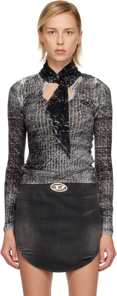Sveter Diesel M-Elan Distressed Rib Knit Scarf-Neck Sweater Čierna | A18866 0BJBR, 0