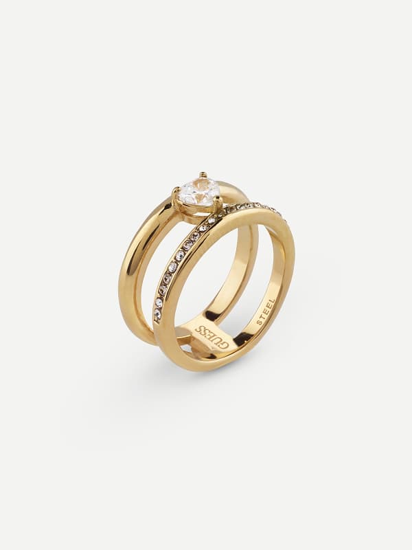 Prsteň GUESS Double Band Ring With Crystal Accents Metalická | JUBR04661JW