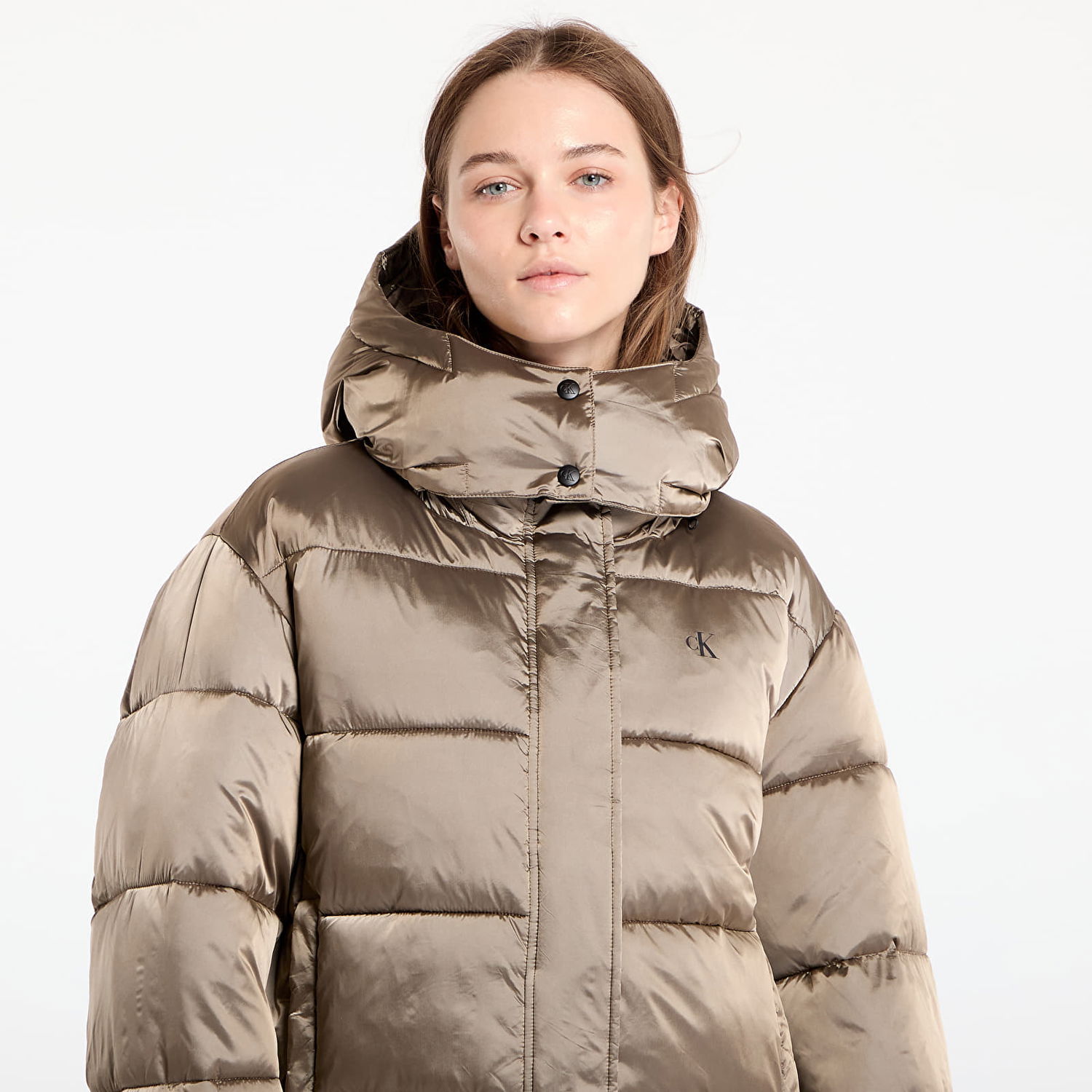 Prešívaná bunda CALVIN KLEIN Shiny Satin Puffer Jacket Brindle Béžová | J20J224616 PAV, 1