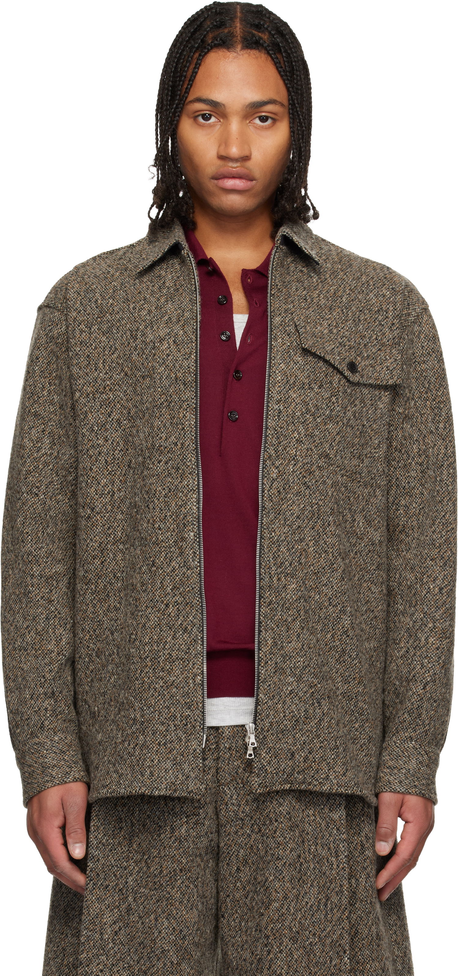 Košeľa Dries Van Noten Dries Van Noten Tweed Zipped Overshirt Hnedá | 252-020786-2261, 0