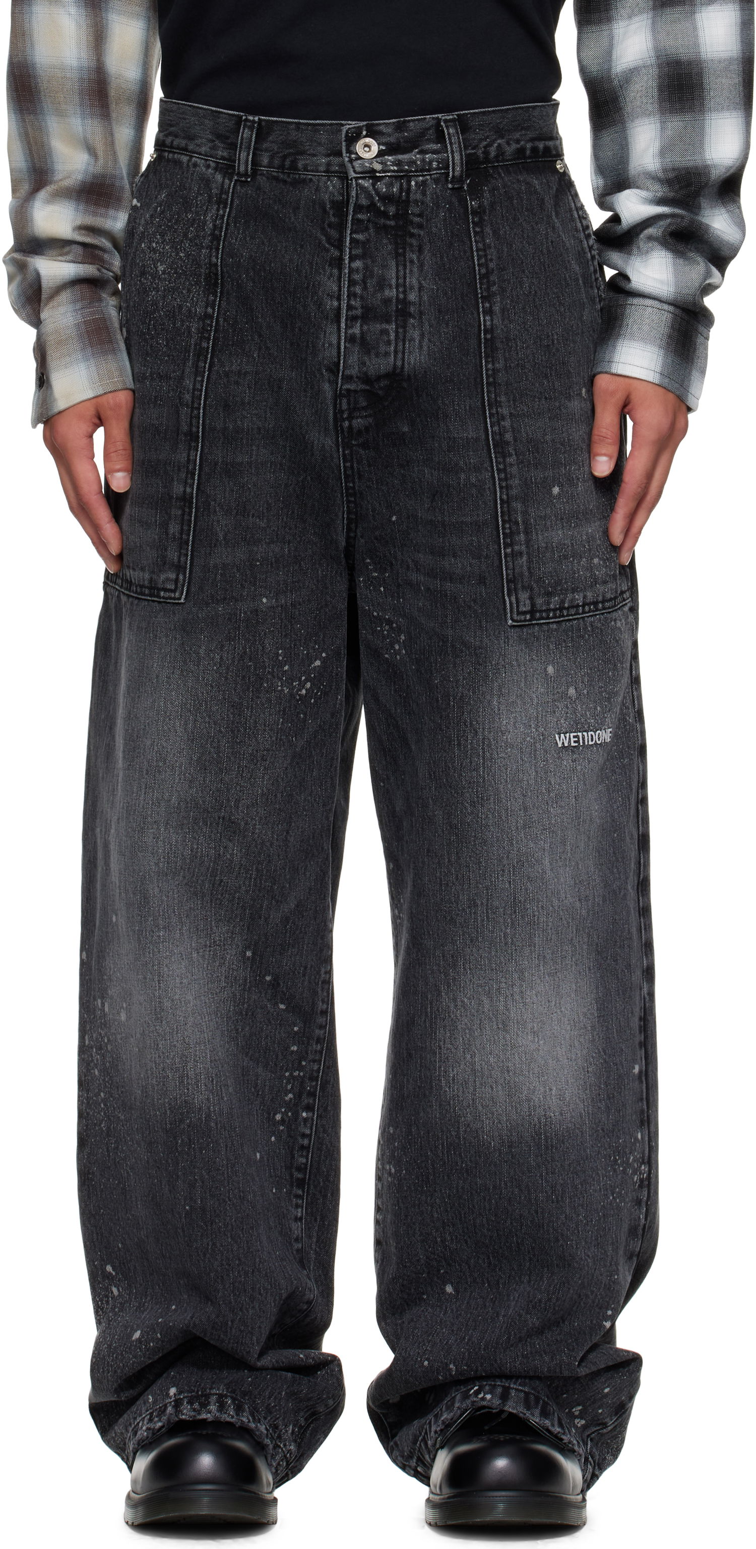 Džínsy We11done Carpenter Wide-Leg Distressed Paint Splatter Jeans Čierna | WD-DP2-25-340-M-BK, 0