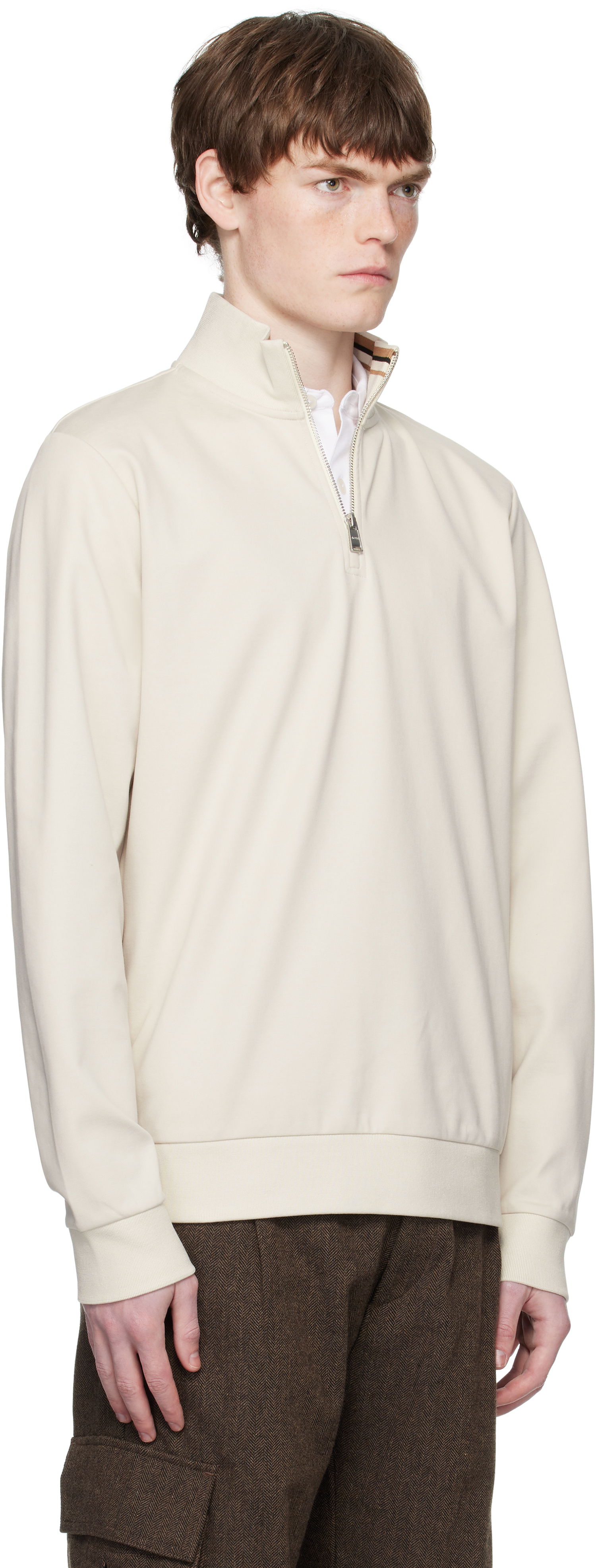 Mikina BOSS Cotton Blend Zip Neck Sweatshirt Čierna | 50543887, 1