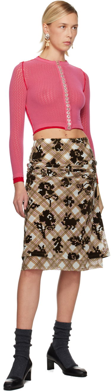 Sukňa Chopova Lowena Sonicscape Pixelated Plaid Ruched Mesh Knee Midi Skirt Rôznofarebný | 3278, 3