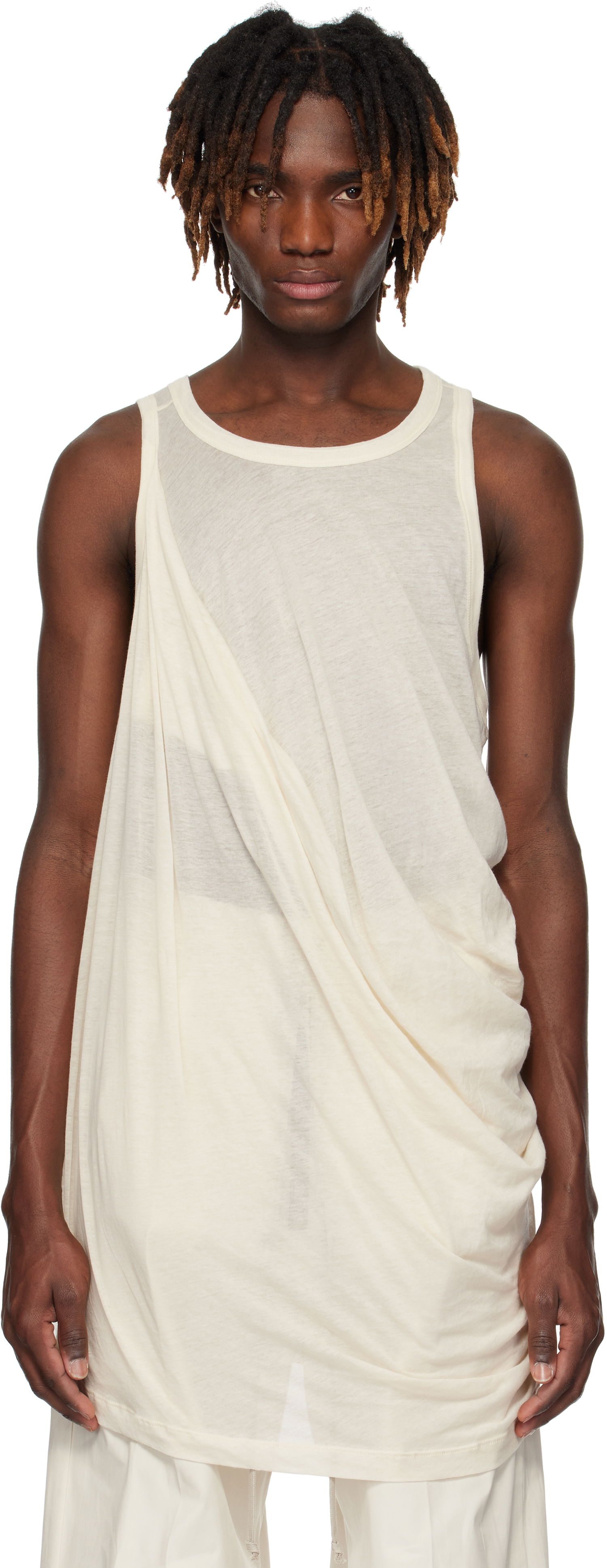 Tielko Rick Owens Rick Owens Hollywood Anthem Draped Tank Top Biela | RU01E5152 UC, 0