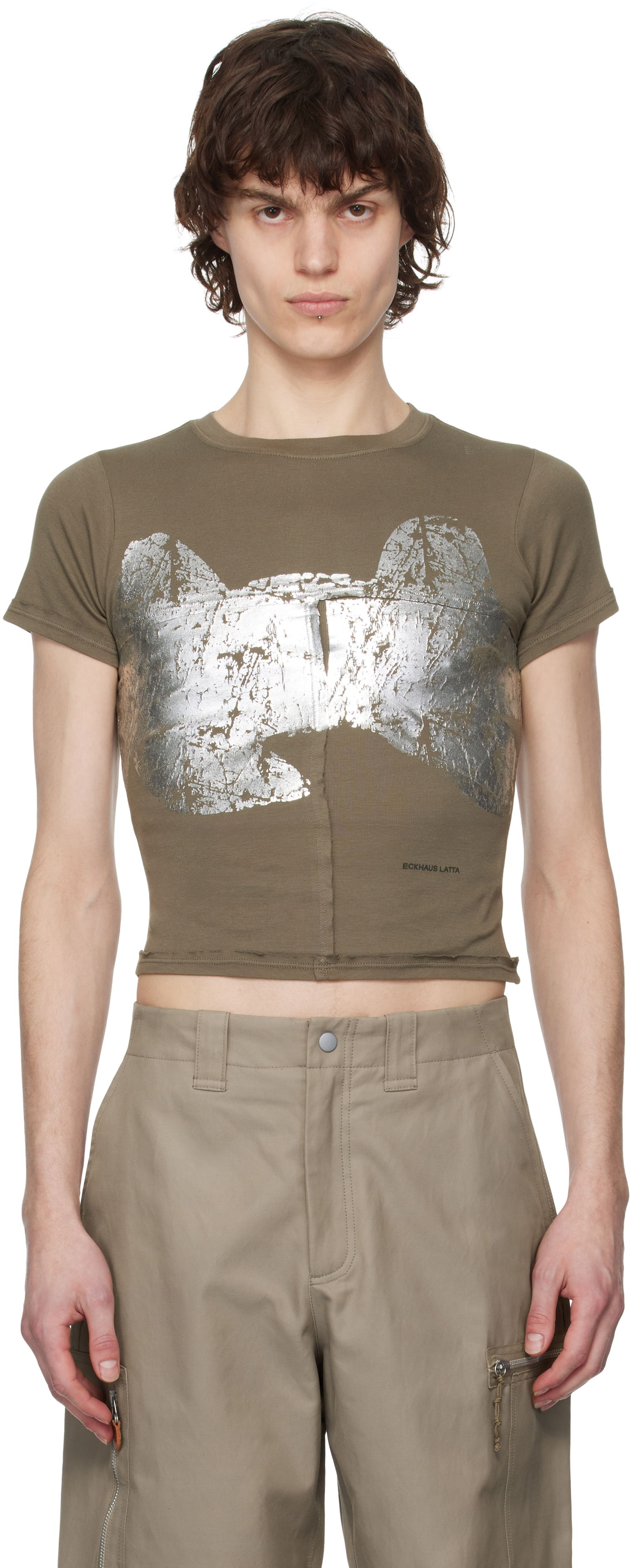Crop Top Eckhaus Latta Eckhaus Latta Lapped Baby T-Shirt Zelené | 303-EL-PS25-R - REFLECTOR, 0