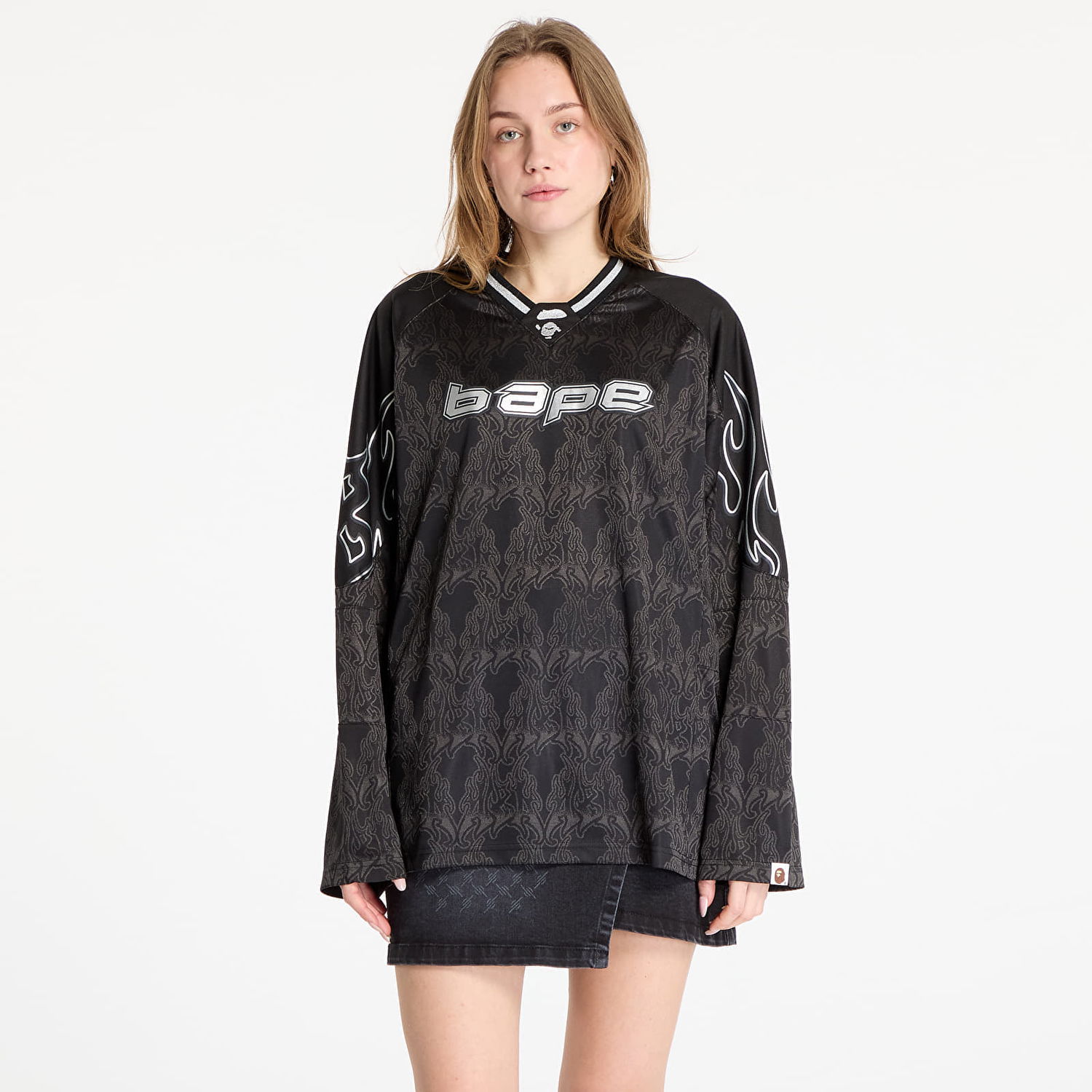Dres BAPE Flame Graphic Long Sleeve Jersey Čierna | 001LTK301302MBLK, 1