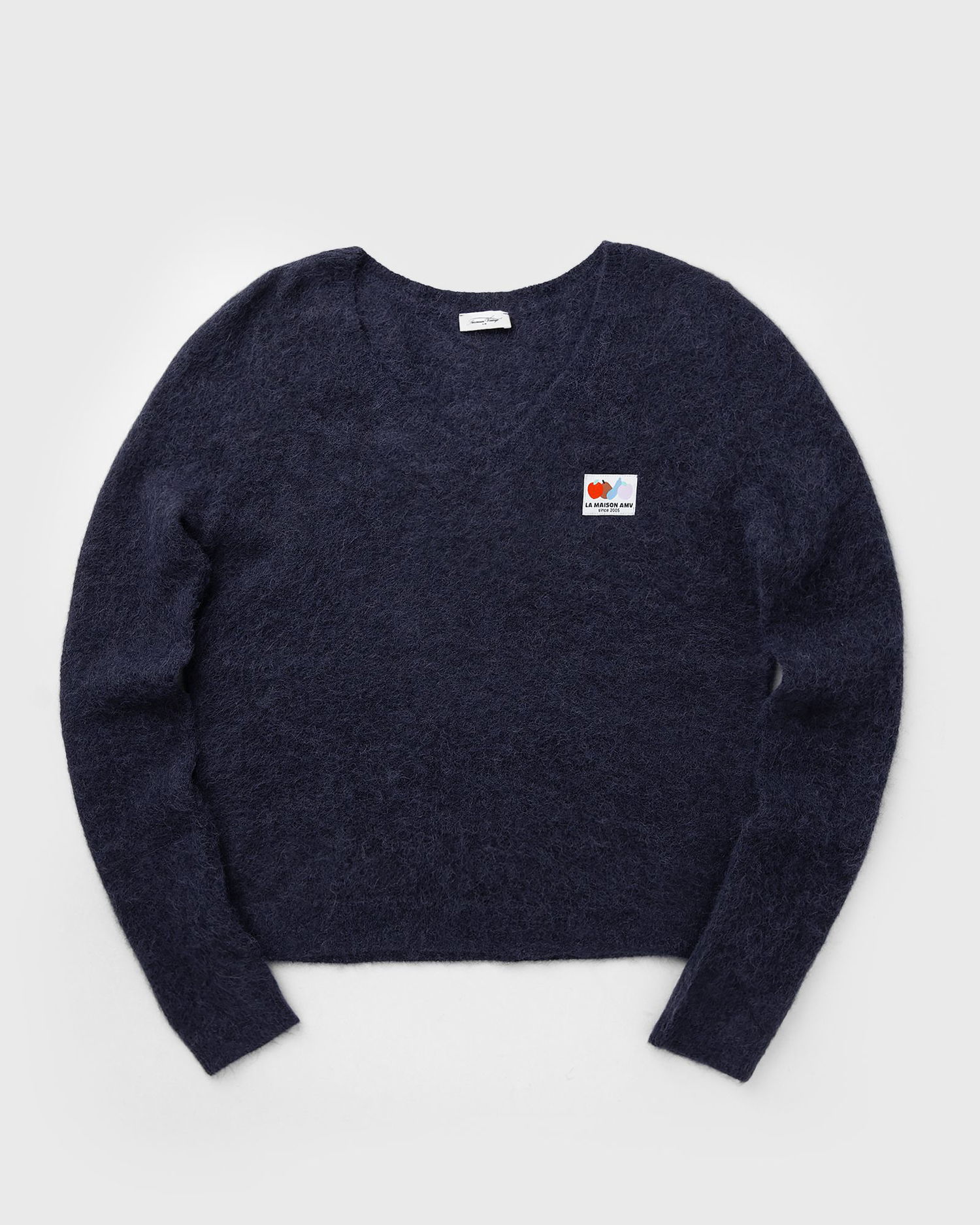 Sveter American Vintage Fuzzy Cropped V-Neck Pullover Navy | NEN18EH25-NIGHT-STAR, 0