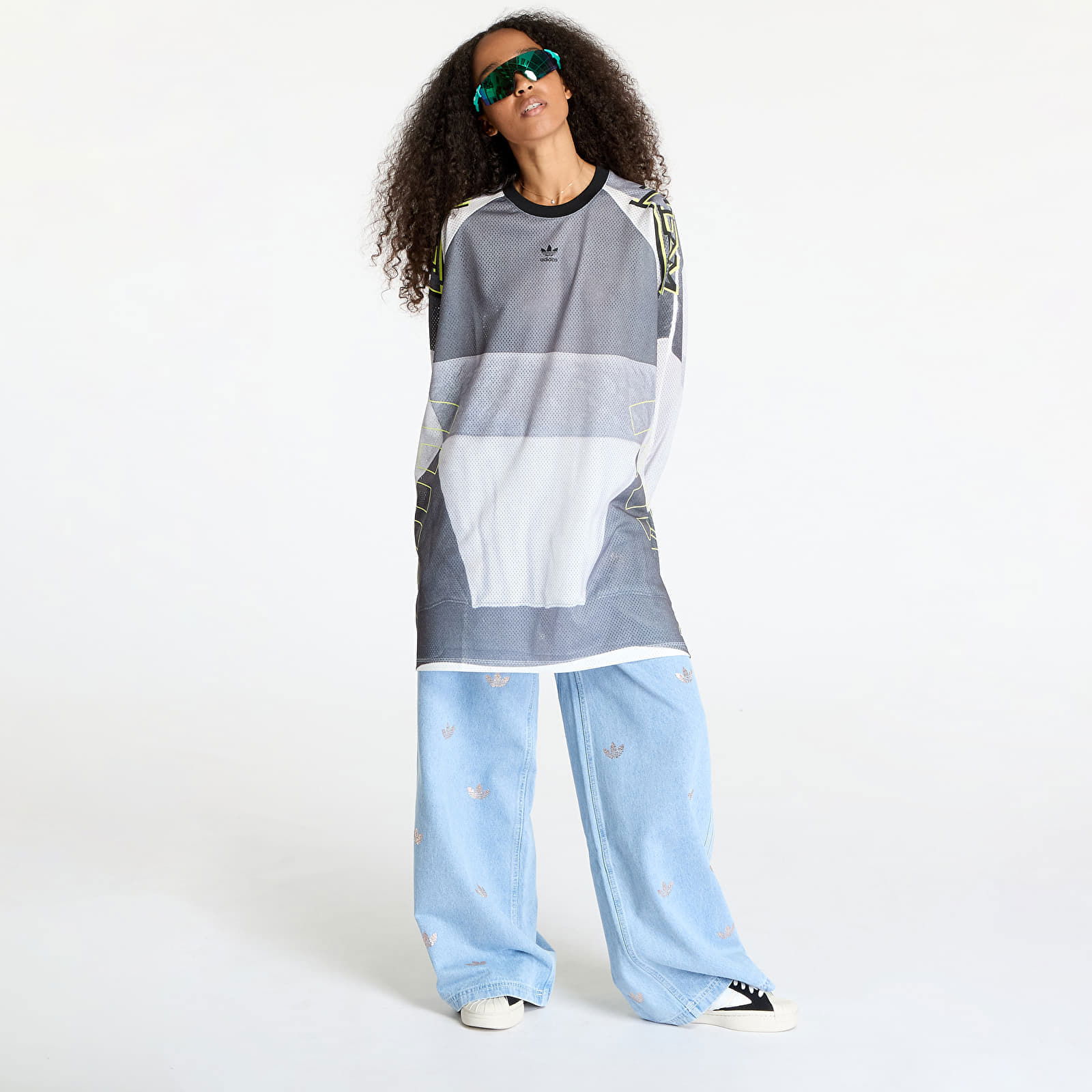 adilenium Oversized Graphic Mesh Long Sleeve Tee