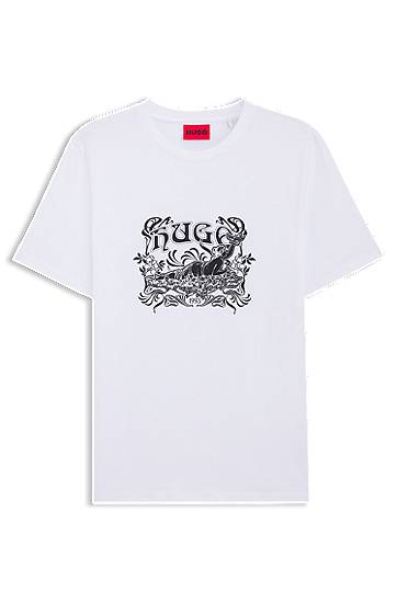 Tričko BOSS Cotton-jersey T-shirt with Ornate Deer Graphic Biela | 50548565