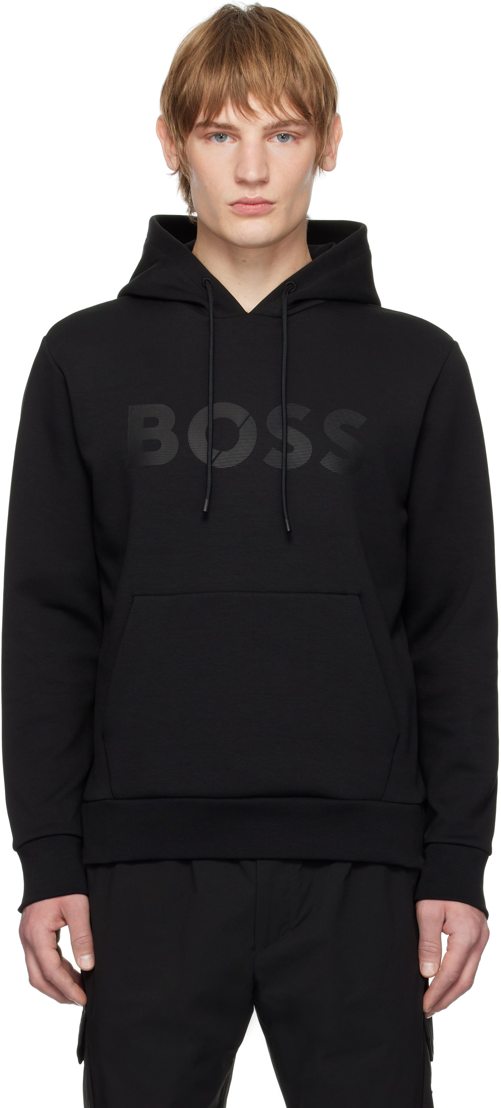 Bonded-Logo Black Hoodie