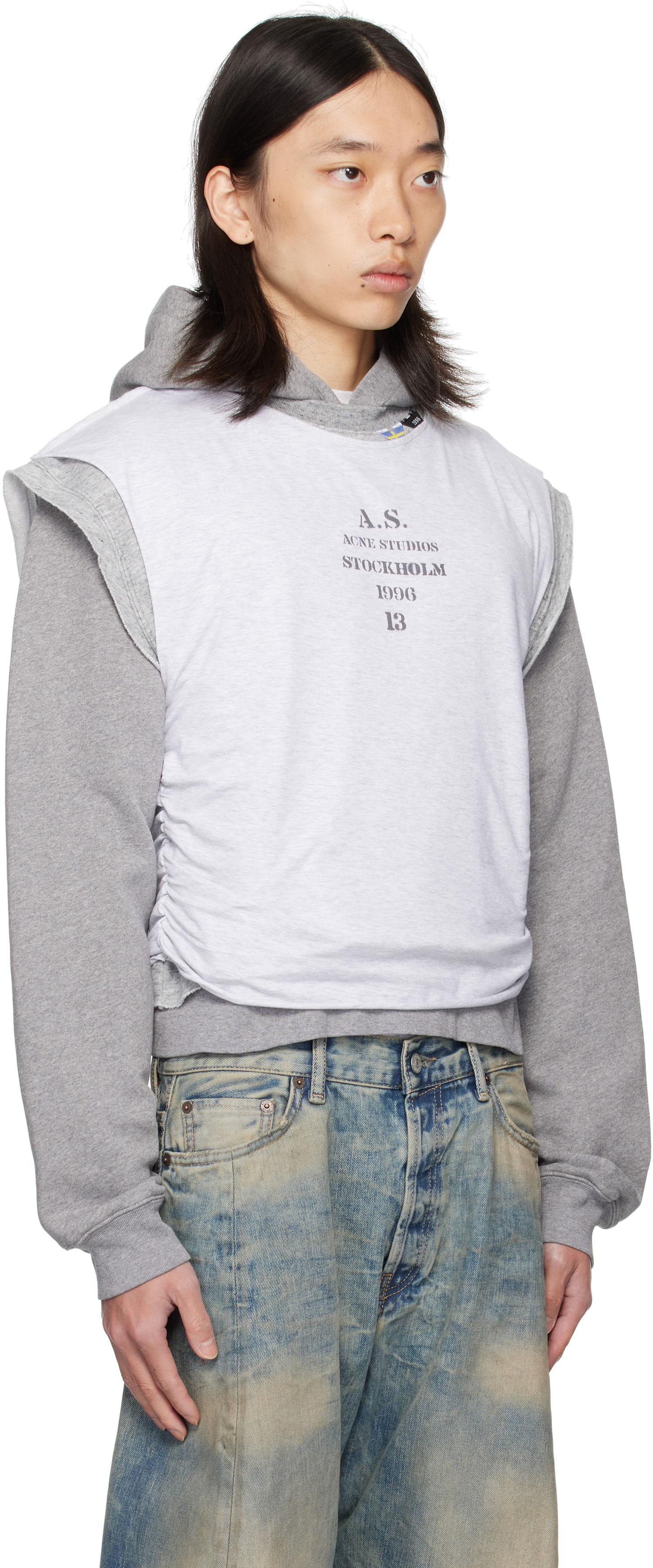 Mikina Acne Studios Acne Studios Layered Hoodie Šedá | BI0216-, 1