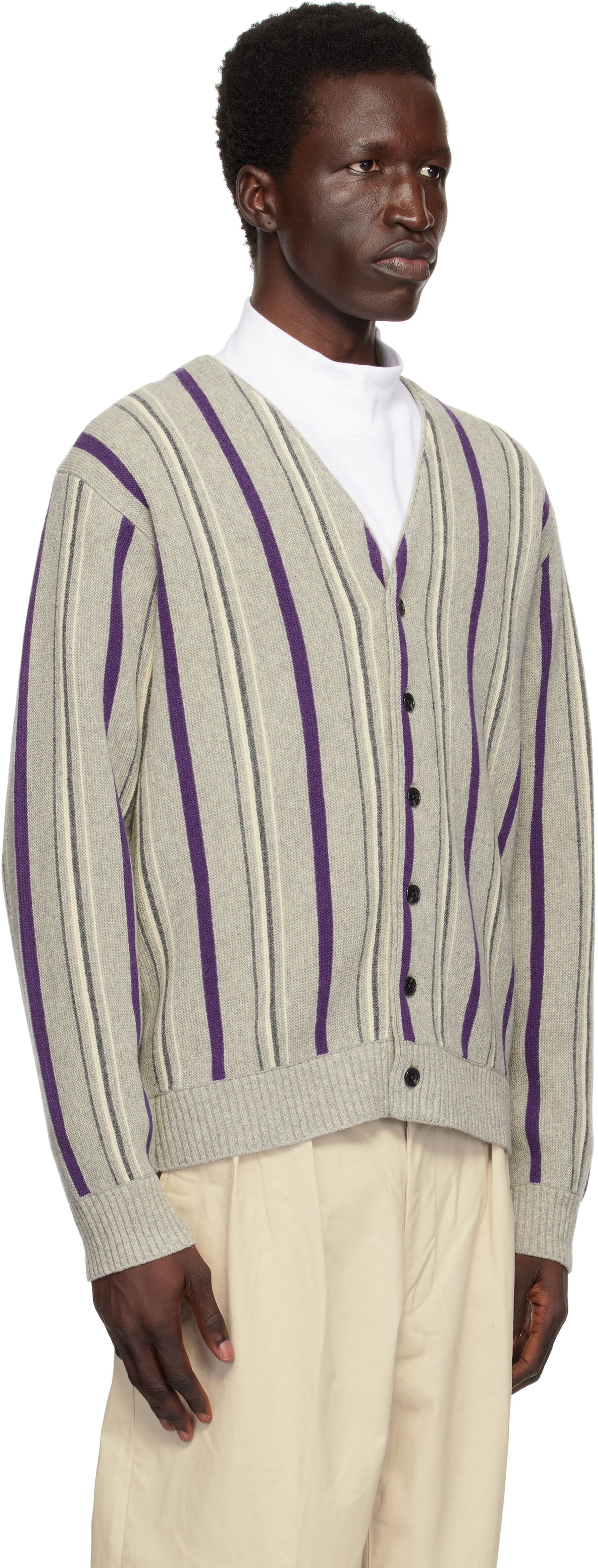 Sveter BEAMS Beams Plus Striped Cardigan Šedá | 38150204156, 1