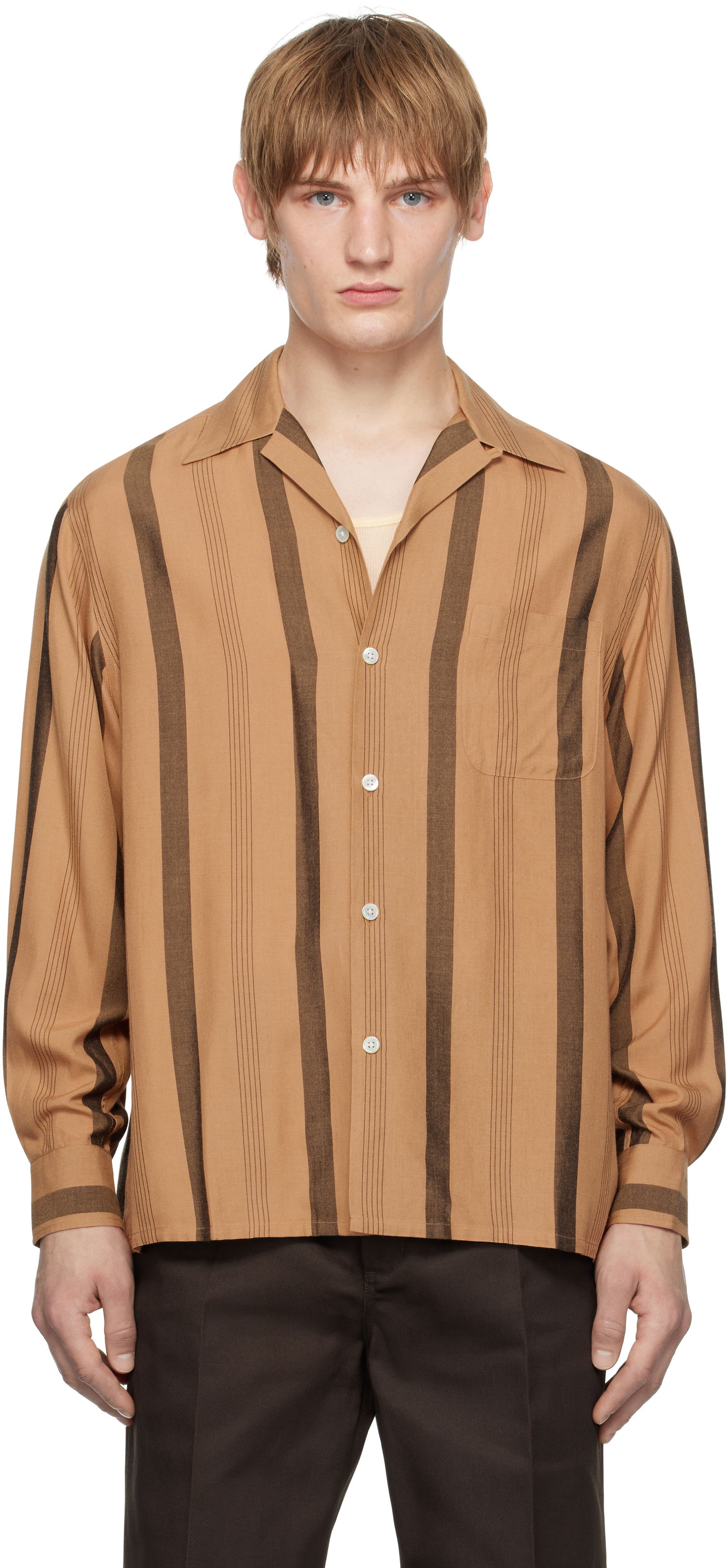 Košeľa WACKO MARIA Striped Open Collar Shirt Hnedá | 24FW-WMS-OC05, 0