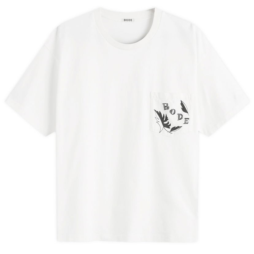 Tričko Bode Bode Beaded Leaf Pocket T-Shirt, Size Large Biela | MRF25CS020