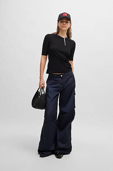 Tričko BOSS Slim Fit Stretch Cotton-Modal T-Shirt Čierna | 50515019, 1