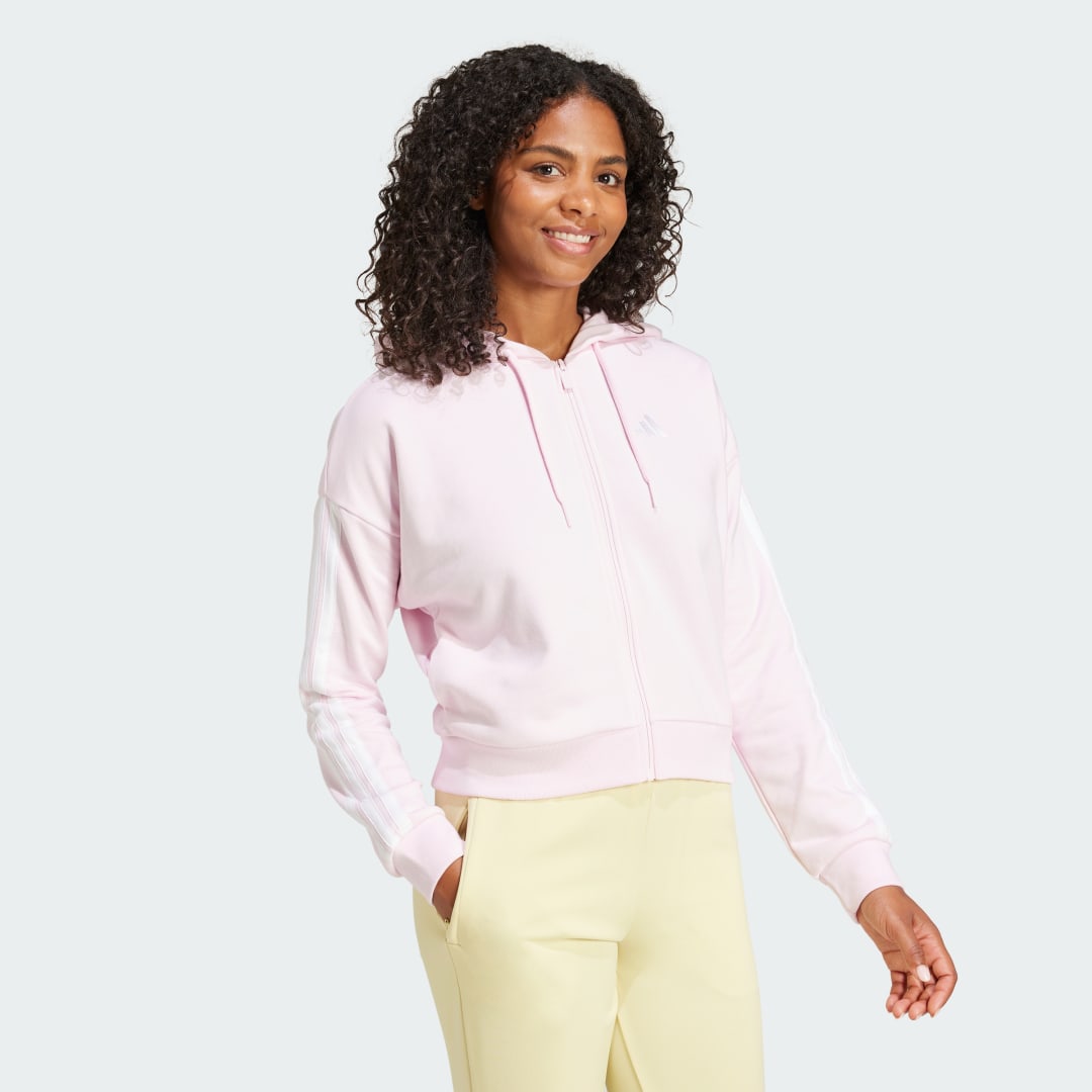 Mikina adidas Performance 3-Stripes Cropped Full-Zip Hoodie Ružová | IS6998, 1