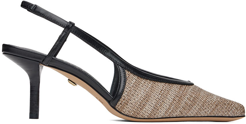 Tenisky a topánky Max Mara Raffia-Effect Fabric Slingback Heels Béžová | 2414521312600, 0
