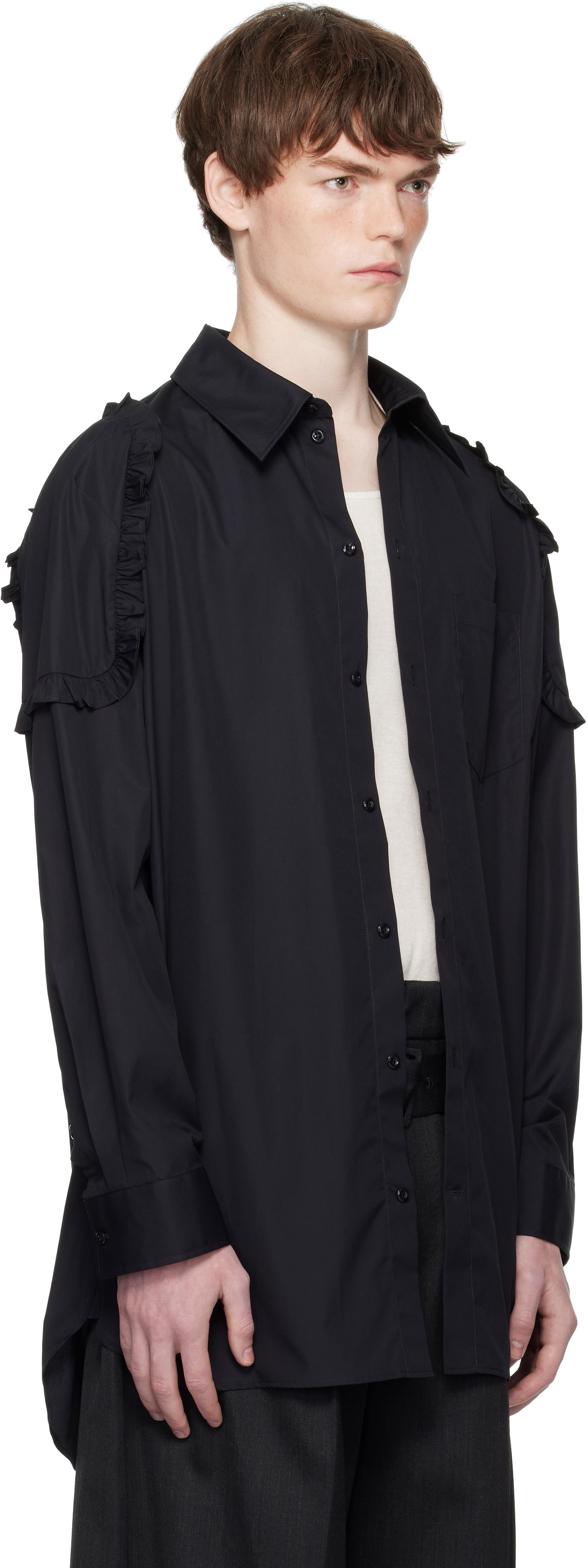 Košeľa Simone Rocha Simone Rocha Ruffle Shoulder Patch Tunic Shirt Čierna | 5383 1025, 1