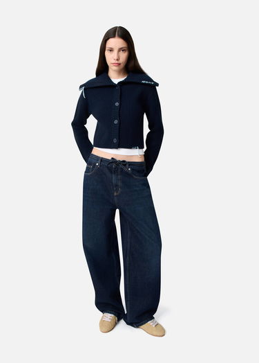 Sveter AXEL ARIGATO Celine Cropped Ribbed Knit Cardigan Navy | A3359001, 4