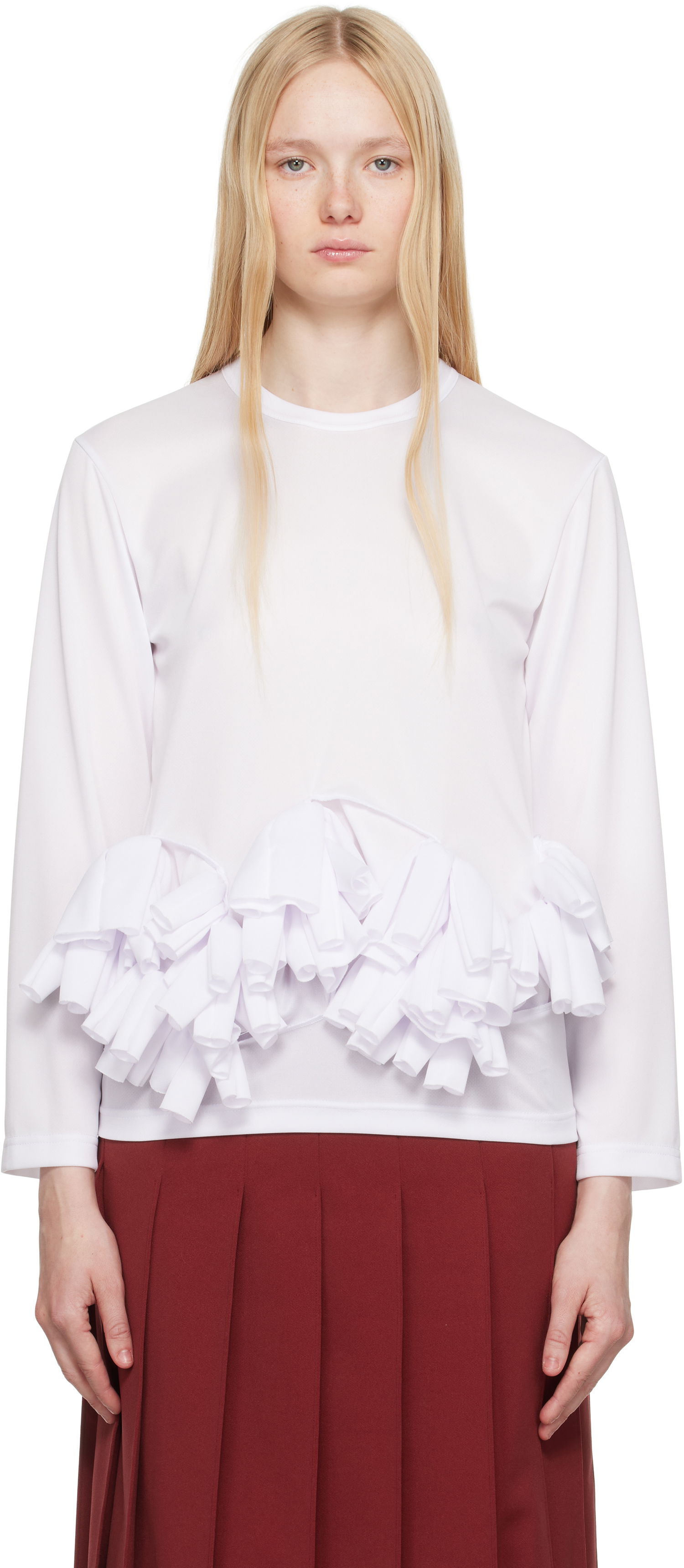 Tričko Comme des Garçons Comme des Garçons Ruffle Detail Long Sleeve T-Shirt Biela | RO-T002-S25, 0