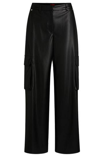 Cargo nohavice BOSS Loose Fit Faux Leather Cargo Trousers Čierna | 50534209, 0