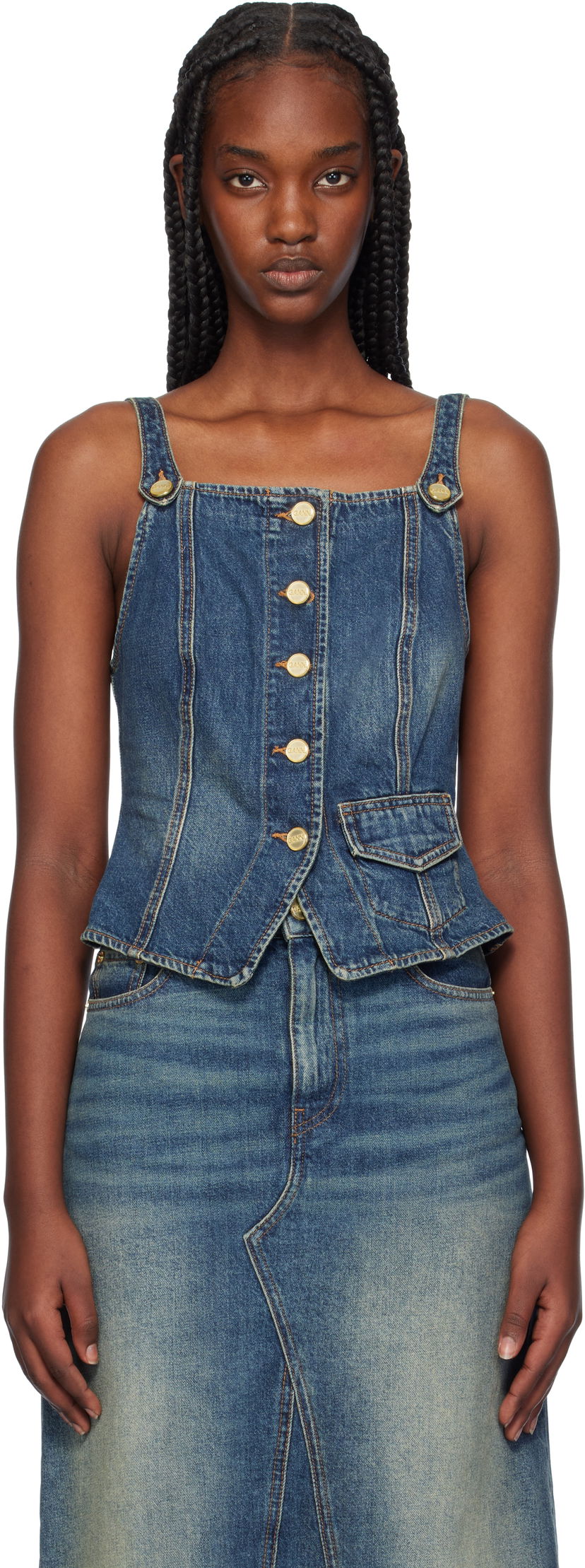 Tielko GANNI Denim Tank Top Modrá | J1580