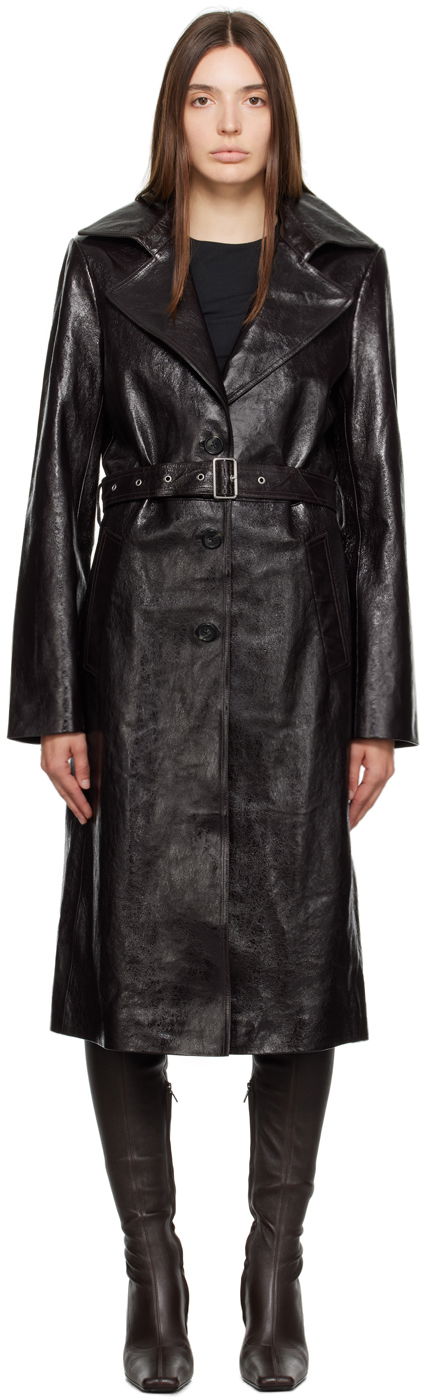 Belted Leather Trench Coat