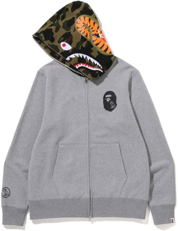 Bape x OVO Shark Full Zip Hoodie Grey