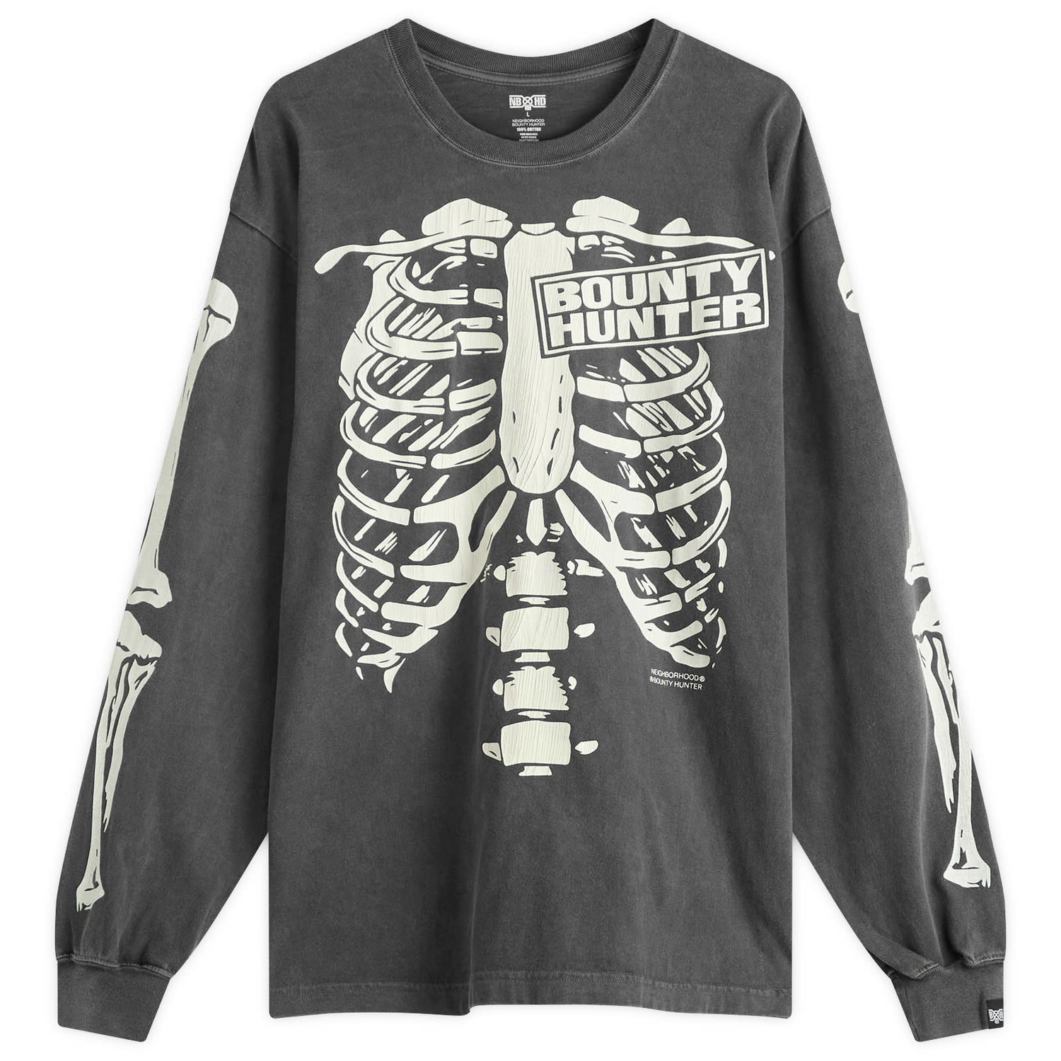 Tričko Neighborhood Neighborhood x Bounty Hunter Skeleton Graphic Long Sleeve T-Shirt, Size Large Šedá | 251PCBHN-LT01-BLK, 0
