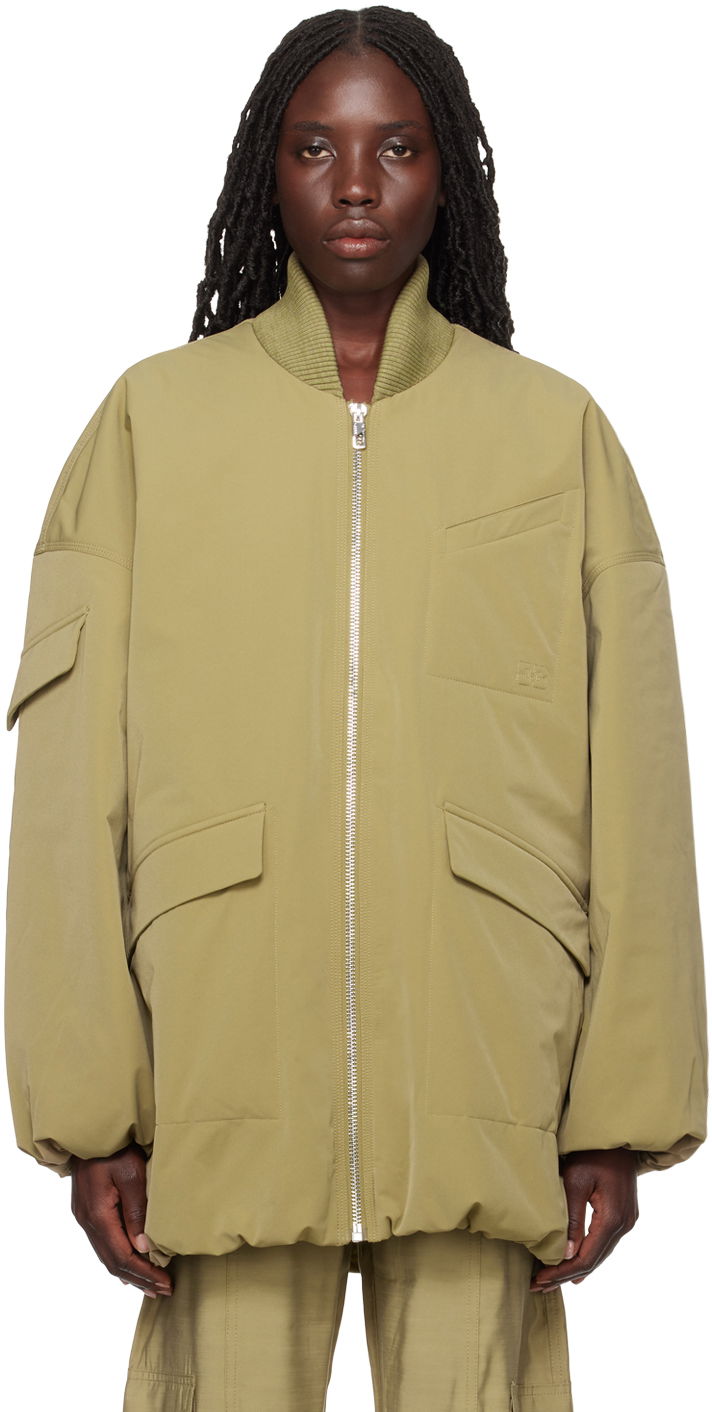 Bomber bunda GANNI Oversized Bomber Jacket "Khaki" Zelené | F8648