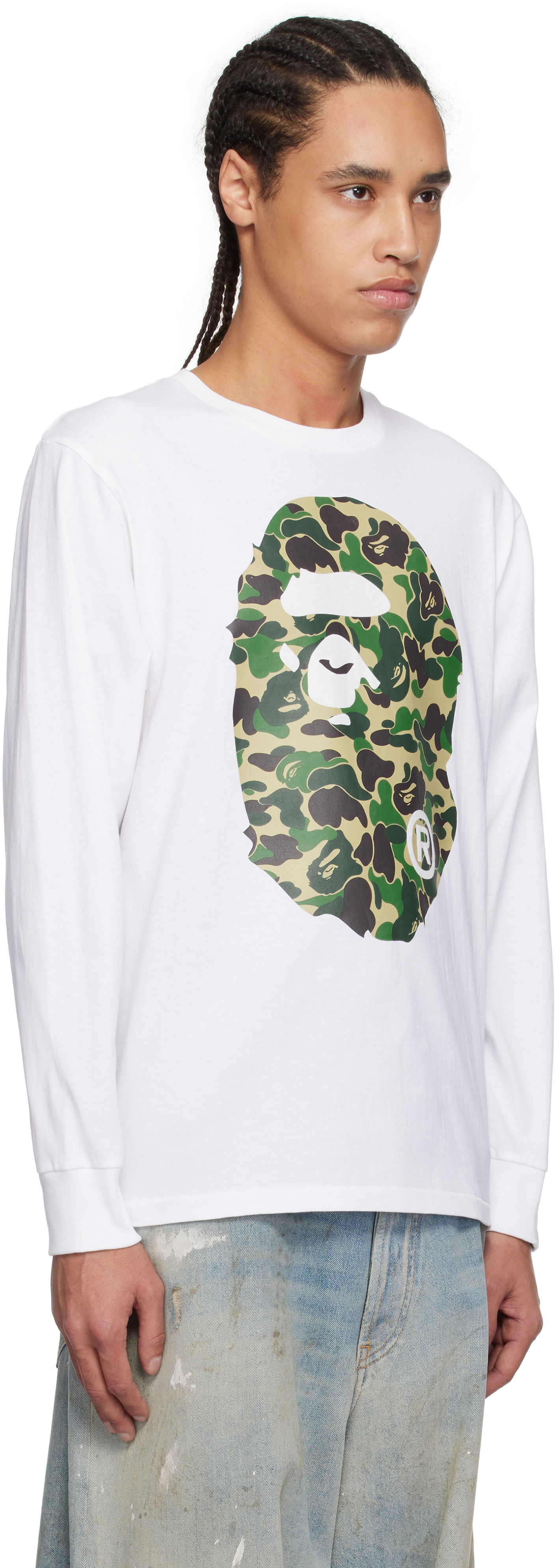Tričko BAPE A Bathing Ape ABC Camo Big Ape Head Long Sleeve T-Shirt Biela | 001LTL301015M, 1