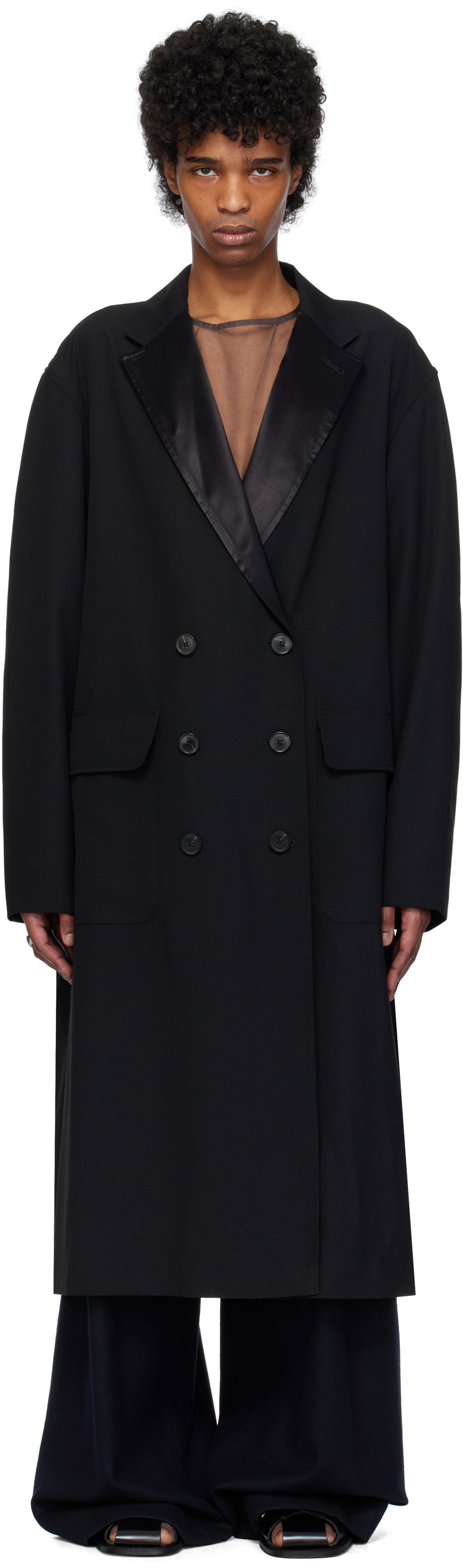 Kabáty Dries Van Noten Dries Van Noten Wool Barathea Double-Breasted Coat Čierna | 251-020228-1063, 0