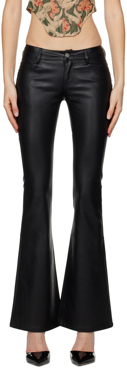 Nohavice Miaou Miaou Roxy Faux-Leather Flare Pants Čierna | 1027PUBLK, 0