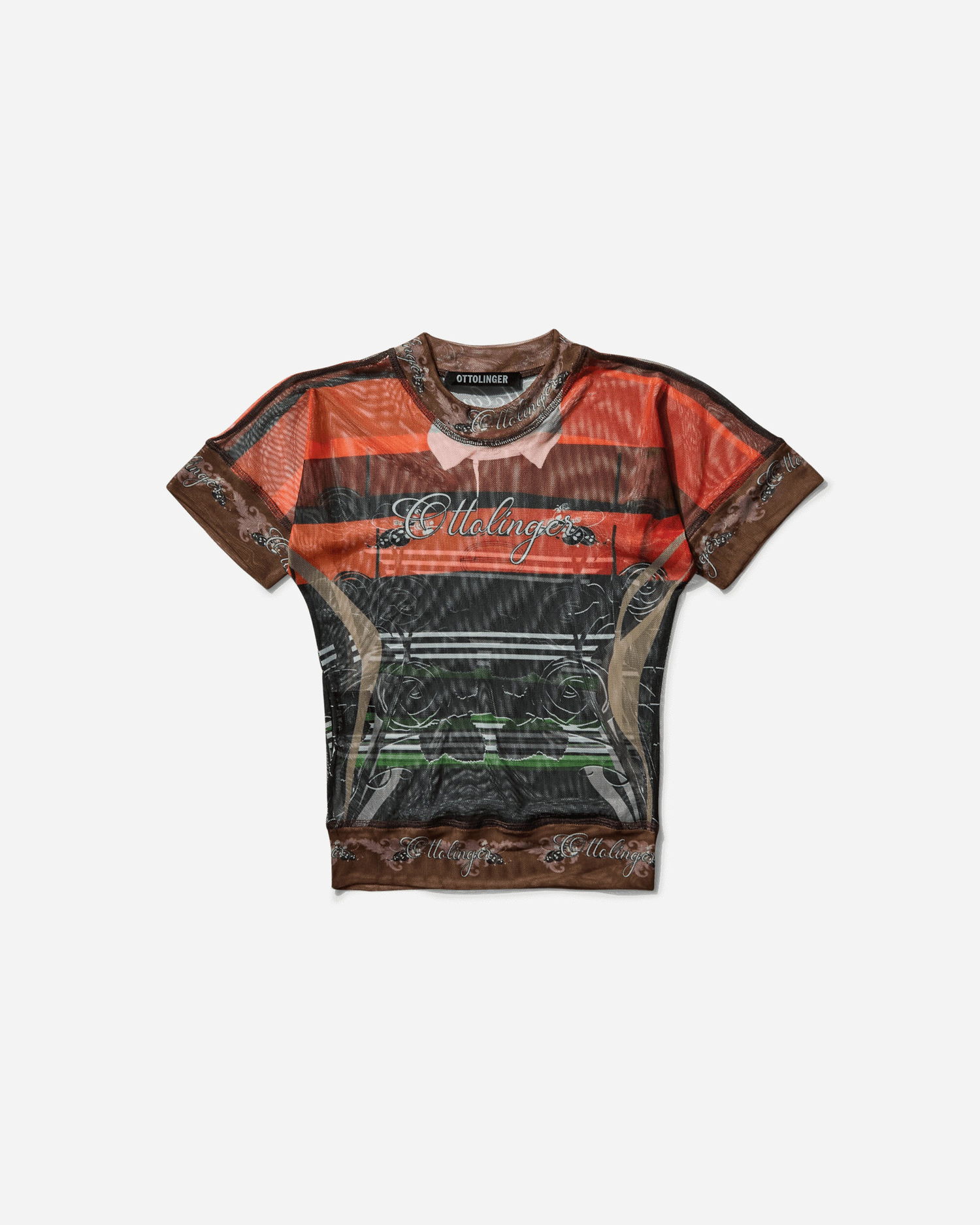 Crop Top Ottolinger Ottolinger Mesh Polo Print T-Shirt Hnedá | 101-100401-01 PRIBLK, 0