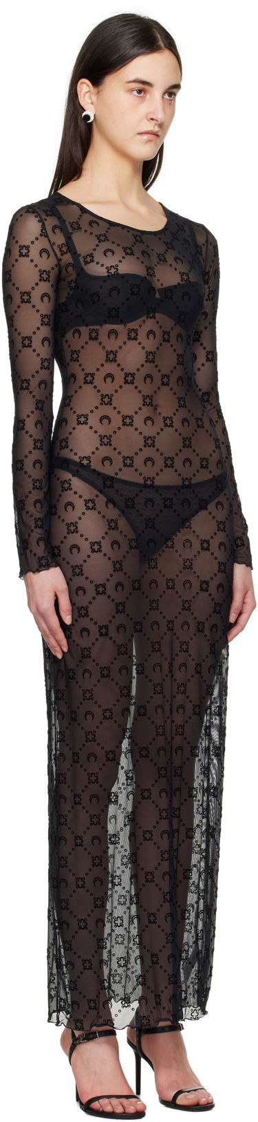 Šaty Marine Serre Marine Serre Moonogram Mesh Flock Maxi Dress Čierna | WDR297B CJER0005, 1