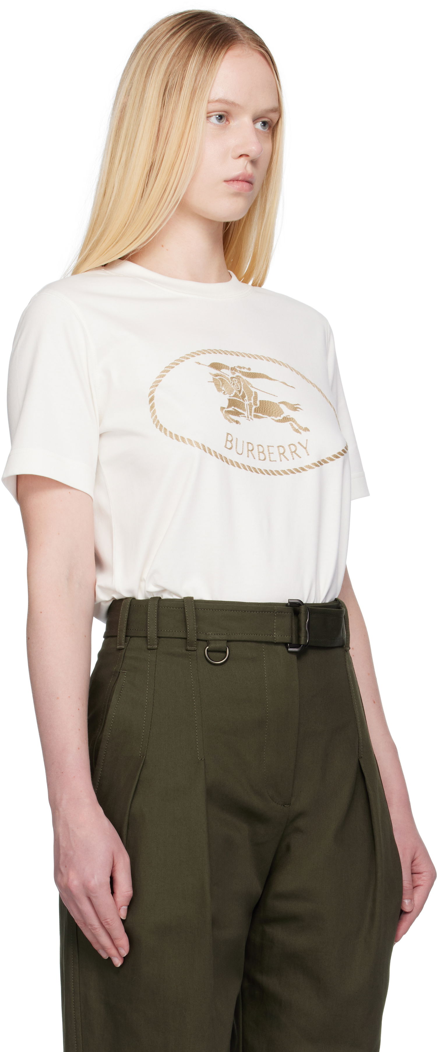 Tričko Burberry Burberry Knight Stamp Cotton T-Shirt Biela | 8109817, 1