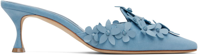 Doplnky Manolo Blahnik Manolo Blahnik Harnes Floral Appliqué Suede Mules Modrá | 225-1763-0001
