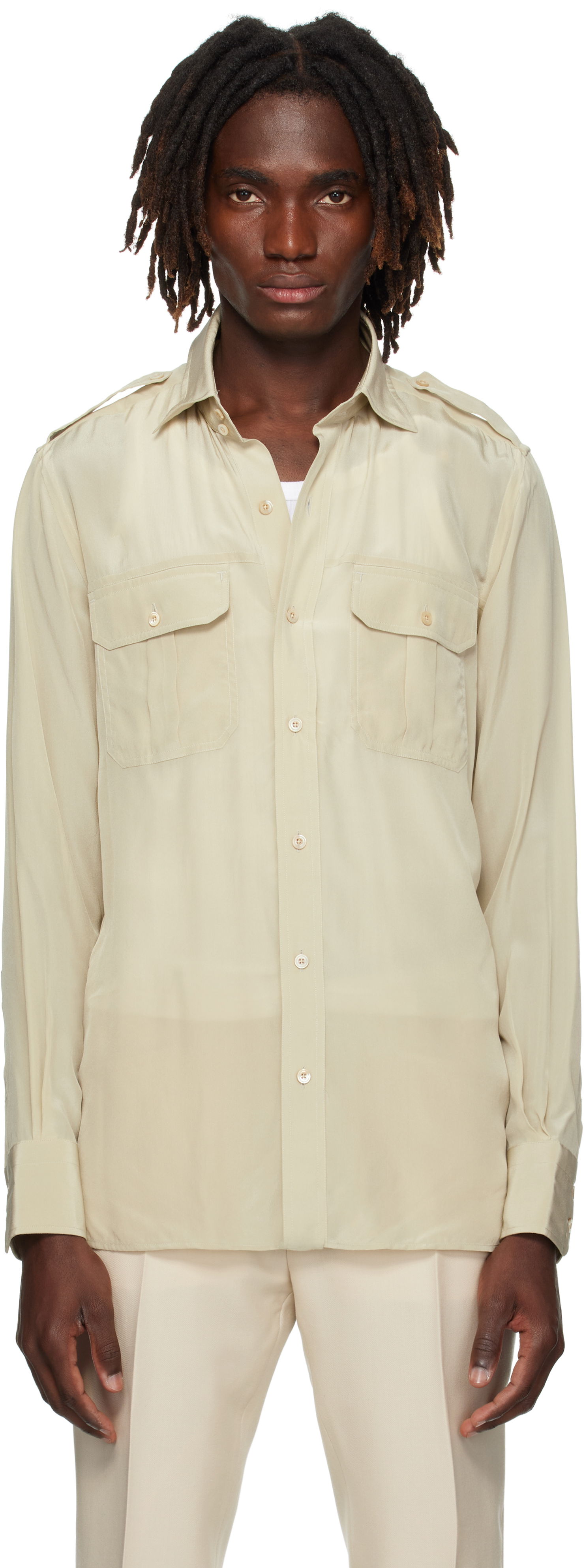 Košeľa Tom Ford TOM FORD Silk Safari Shirt Béžová | HMBC03-SPS86, 0