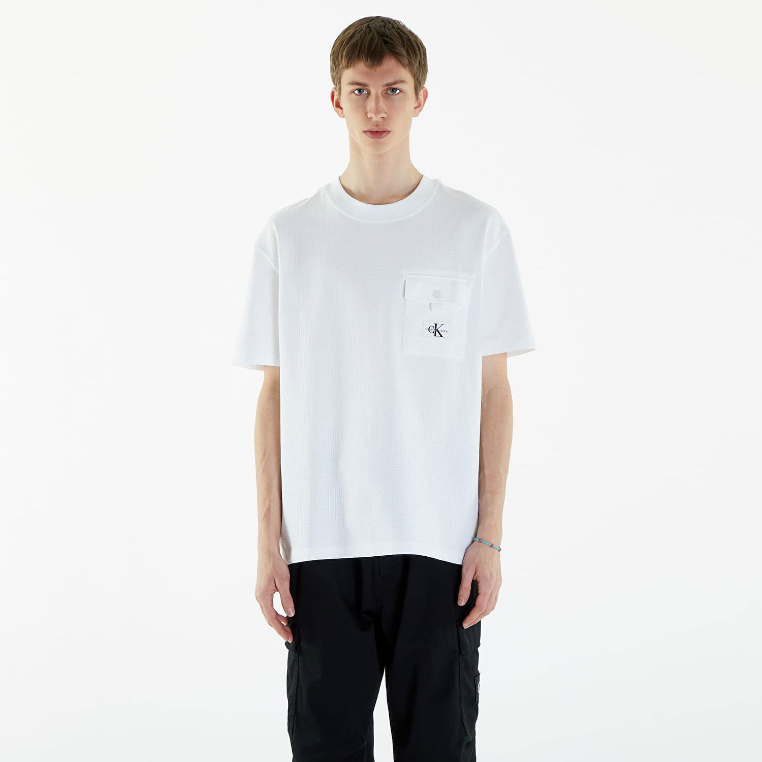 Tričko CALVIN KLEIN Texture Pocket Short Sleeve T-Shirt Biela | J30J325214 YAF, 0