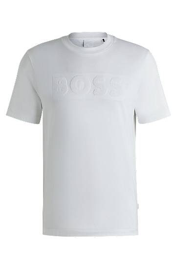 Tričko BOSS BOSS Cotton-Jersey T-Shirt with Embossed Logo Biela | 50536796, 0