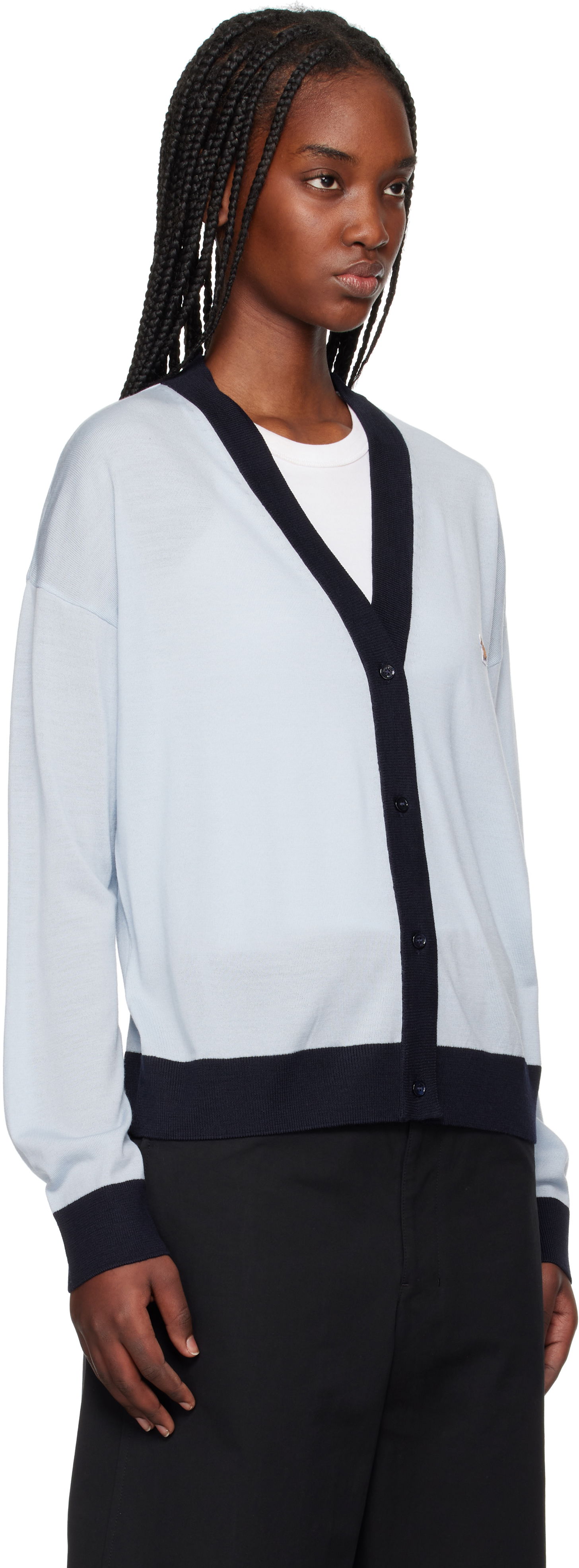 Sveter MAISON KITSUNÉ Maison Kitsuné Bi-Color Comfort Cardigan with Fox Patch Modrá | OW00516KT1136, 1
