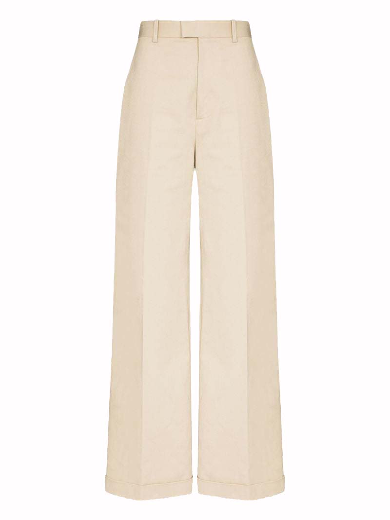 Nohavice Bottega Veneta Wide Leg Trousers With Turn-Up Cuffs Béžová | 644546VF4T09733