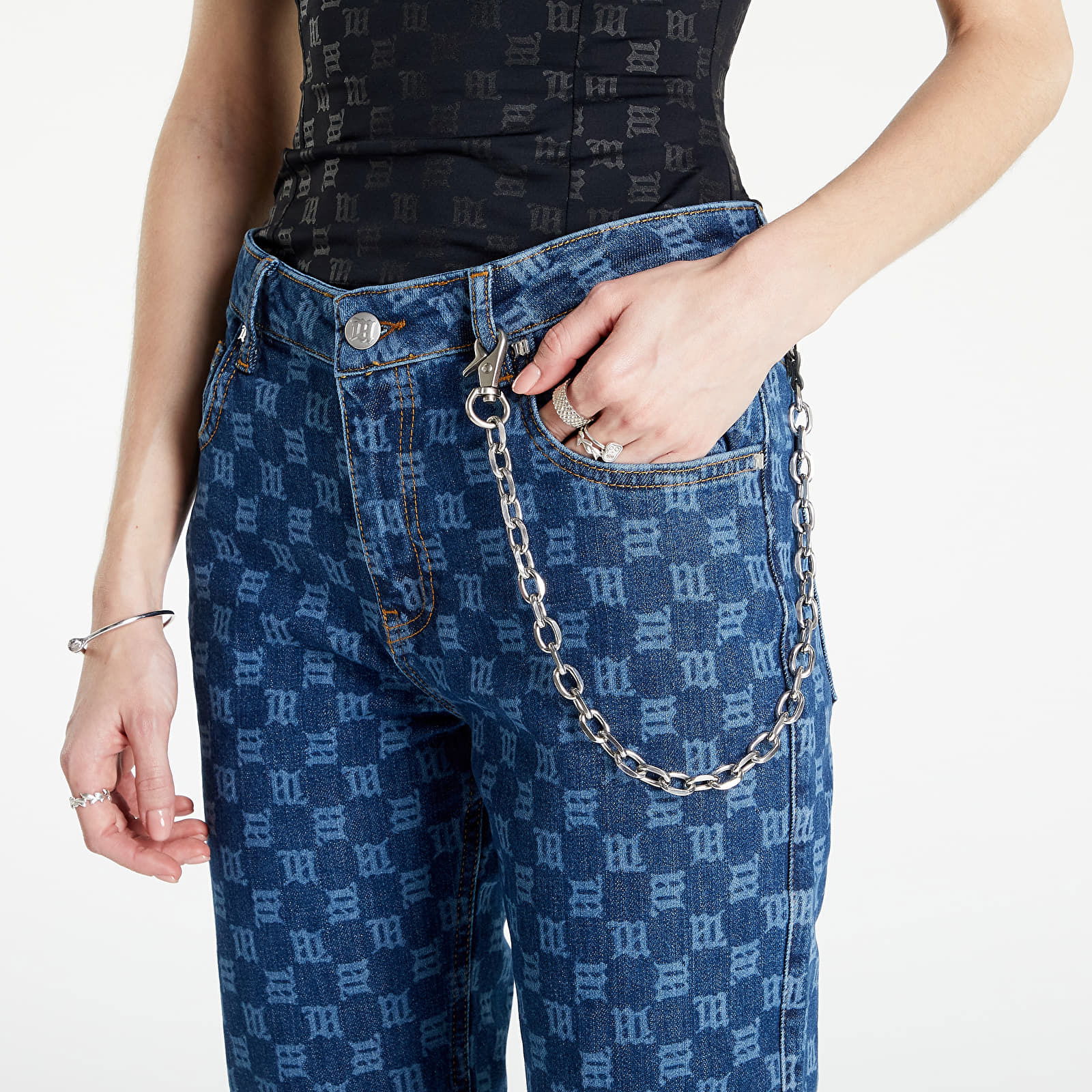 Monogram Denim High Waisted Trousers