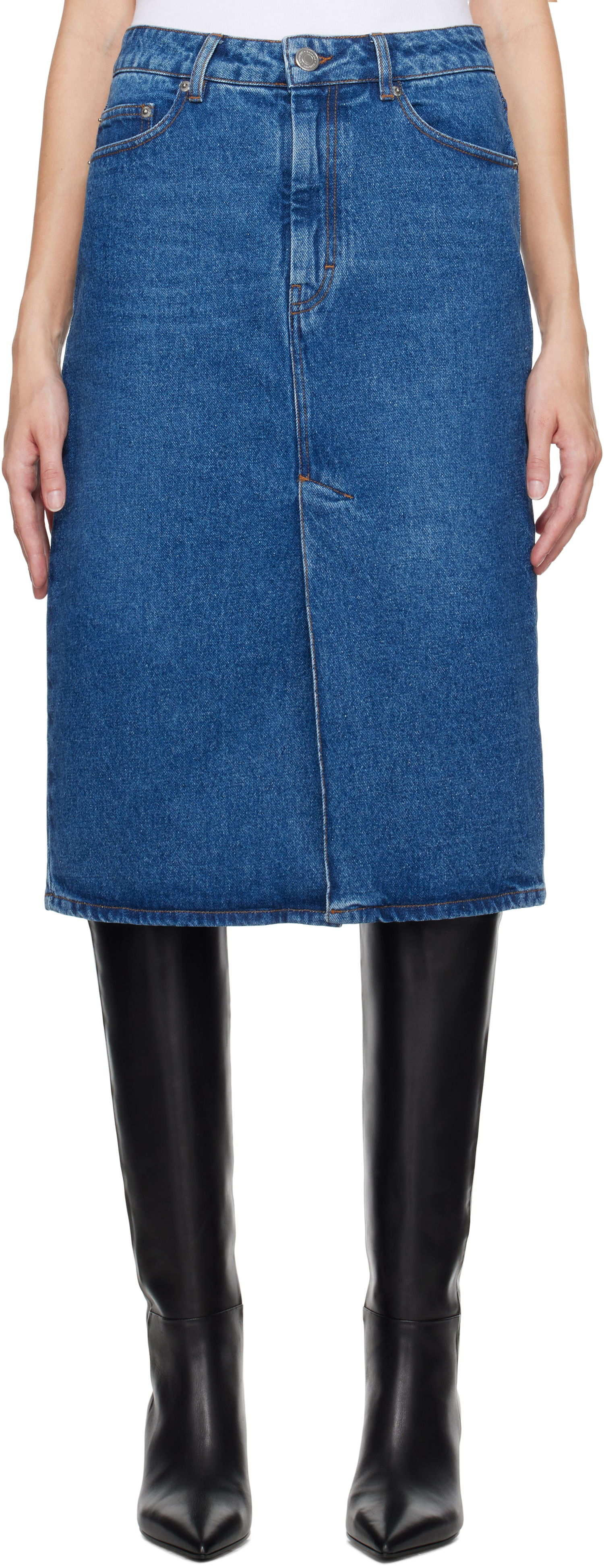 Sukňa AMI Pencil Denim Midi Skirt Modrá | FSK235.DE0031, 0