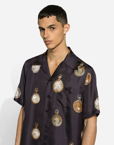 Košeľa Dolce & Gabbana Silk Twill Hawaiian Shirt With Watch Print Čierna | G5JH9TIS1VFHB5EP, 3