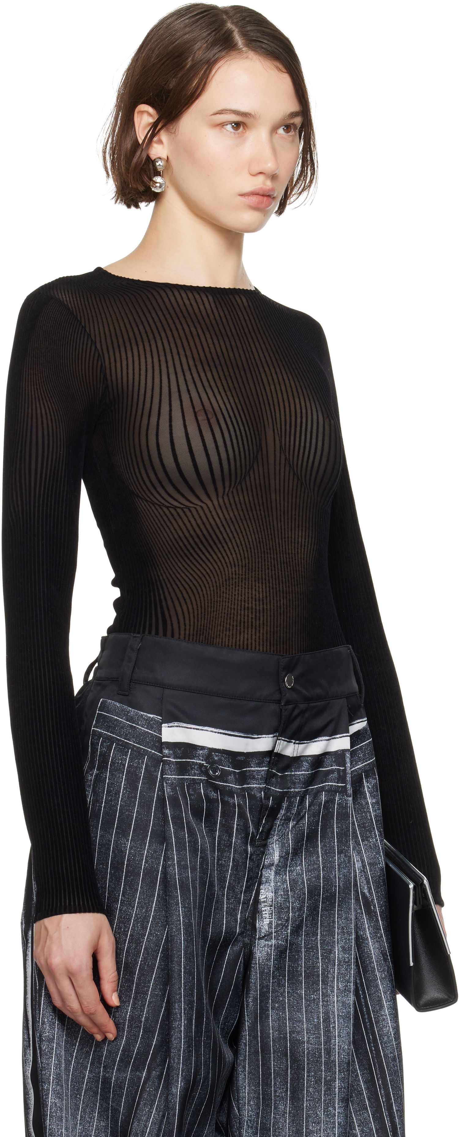 Body Jean Paul Gaultier Jean Paul Gaultier 'The Morphing Pinstripes' Sheer Bodysuit Čierna | 24/31-F-BD055-T570-0000, 1