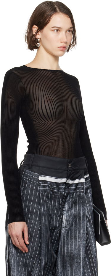 Body Jean Paul Gaultier Jean Paul Gaultier 'The Morphing Pinstripes' Sheer Bodysuit Čierna | 24/31-F-BD055-T570-0000, 1