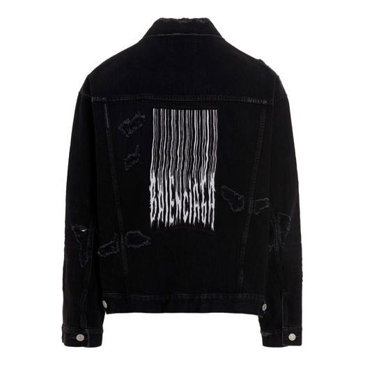 Bunda Balenciaga Destroyed Denim Jacket With Barcode Print Čierna | 664329TBP471055