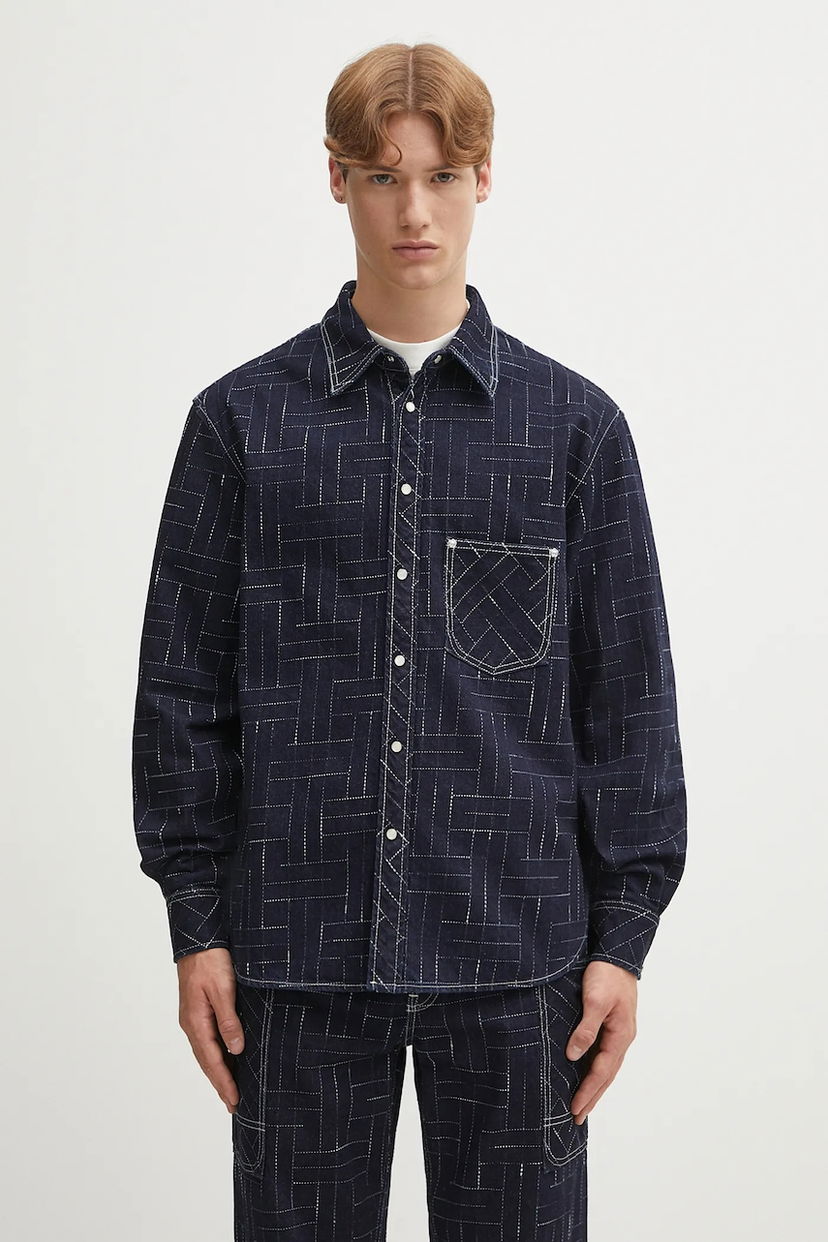 Košeľa KENZO Weave Casual Relaxed Fit Denim Shirt with Classic Collar Rôznofarebný | FF65DC4226V1