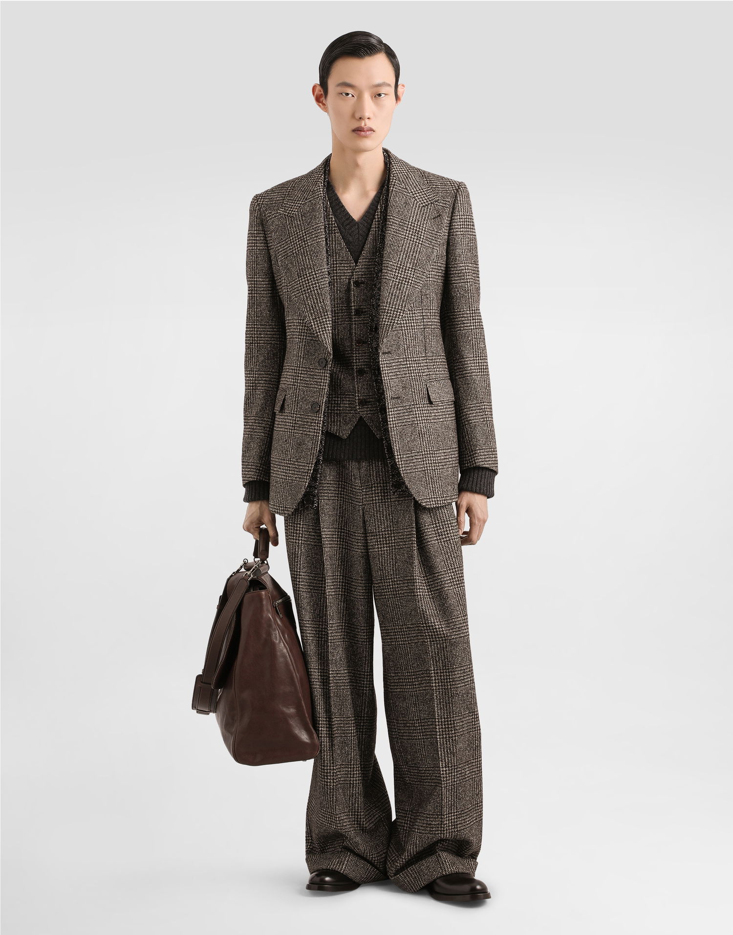 Nohavice Dolce & Gabbana Dolce & Gabbana Alpaca Blend Glen Plaid Trousers Hnedá | GP16OTFQMKDS8101, 1